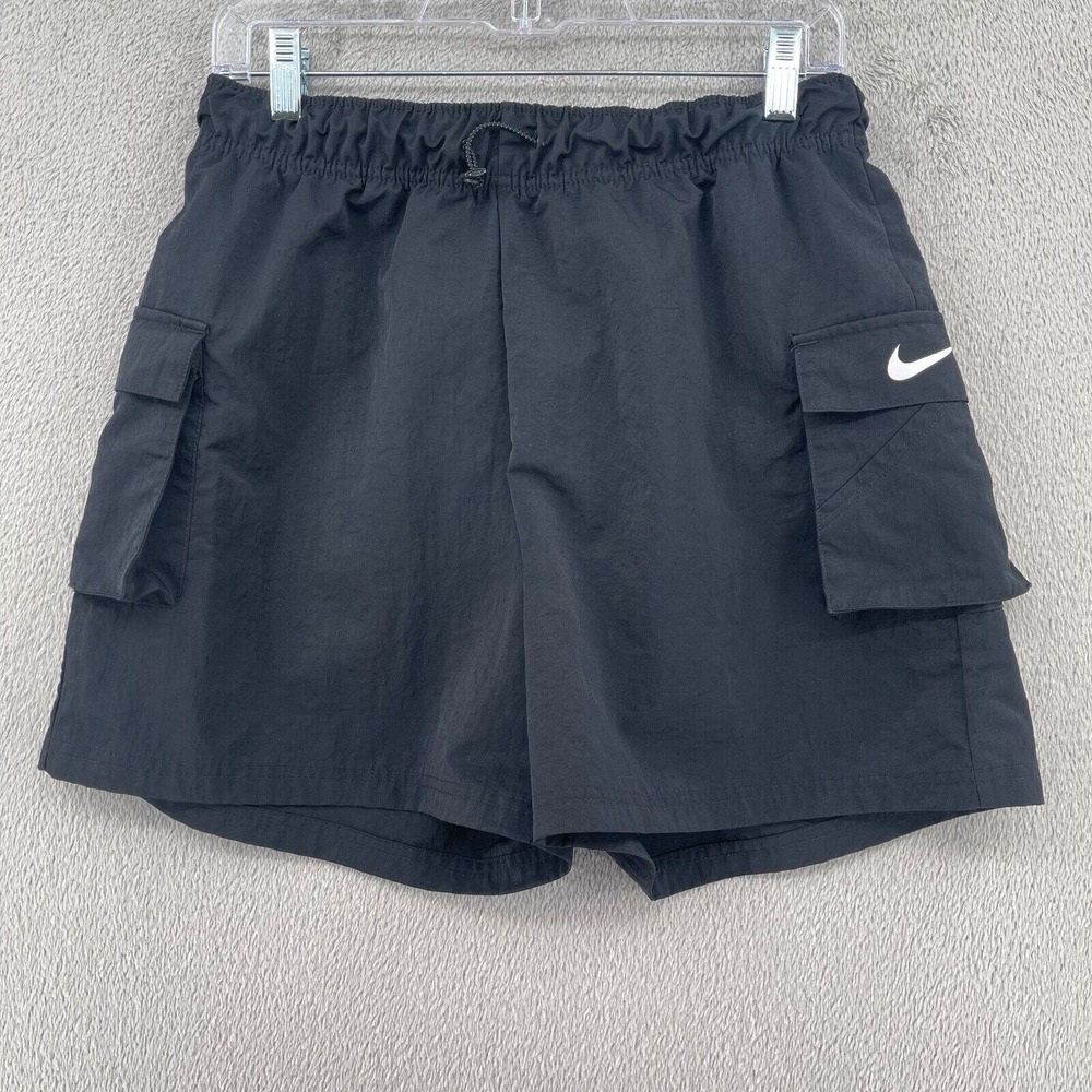 Nike Shorts Women M Black Nylon Cargo Woven High Rise Sportswear Utility NSW